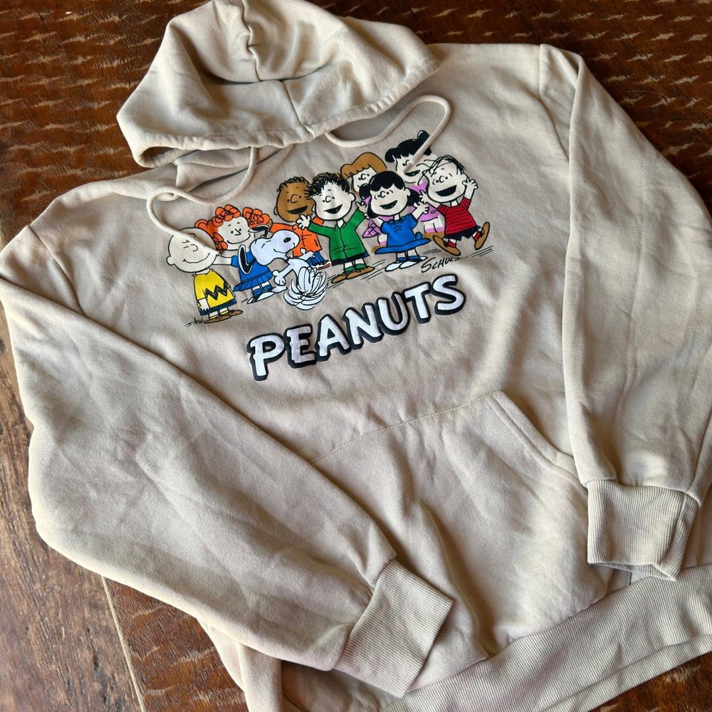 Aeropostale Peanuts Hoodie Graphic Sweatshirt Modern Womens Size Medium Tan